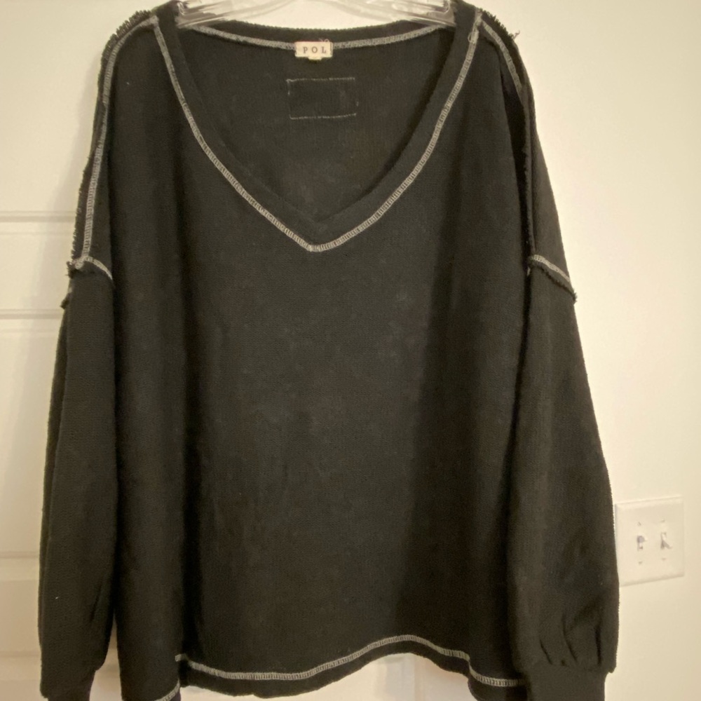 POL Black Sweater with Light Gray Contrast Stitching